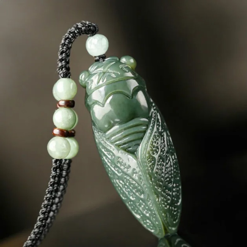 Men Accessories To Gift - Doğal Hetian yeşim Cicada kolye boncuk